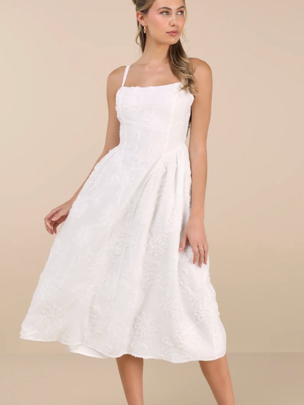 Lulus Teodora White Floral Applique Lace-Up Midi Dress